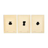 3 original ink drawing on vintage paper, A4