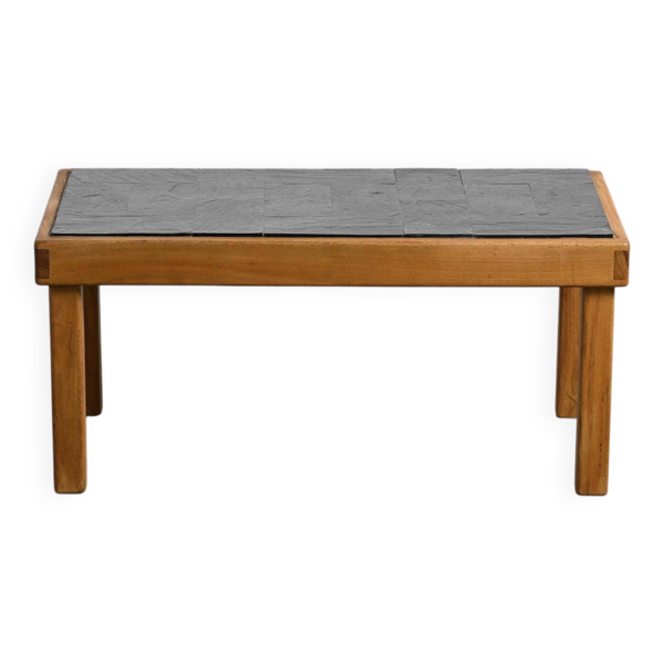 Table basse en ardoise et orme, Maison Regain, 1980