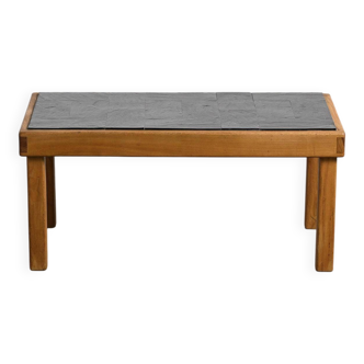 Slate and elm coffee table, Maison Regain, 1980