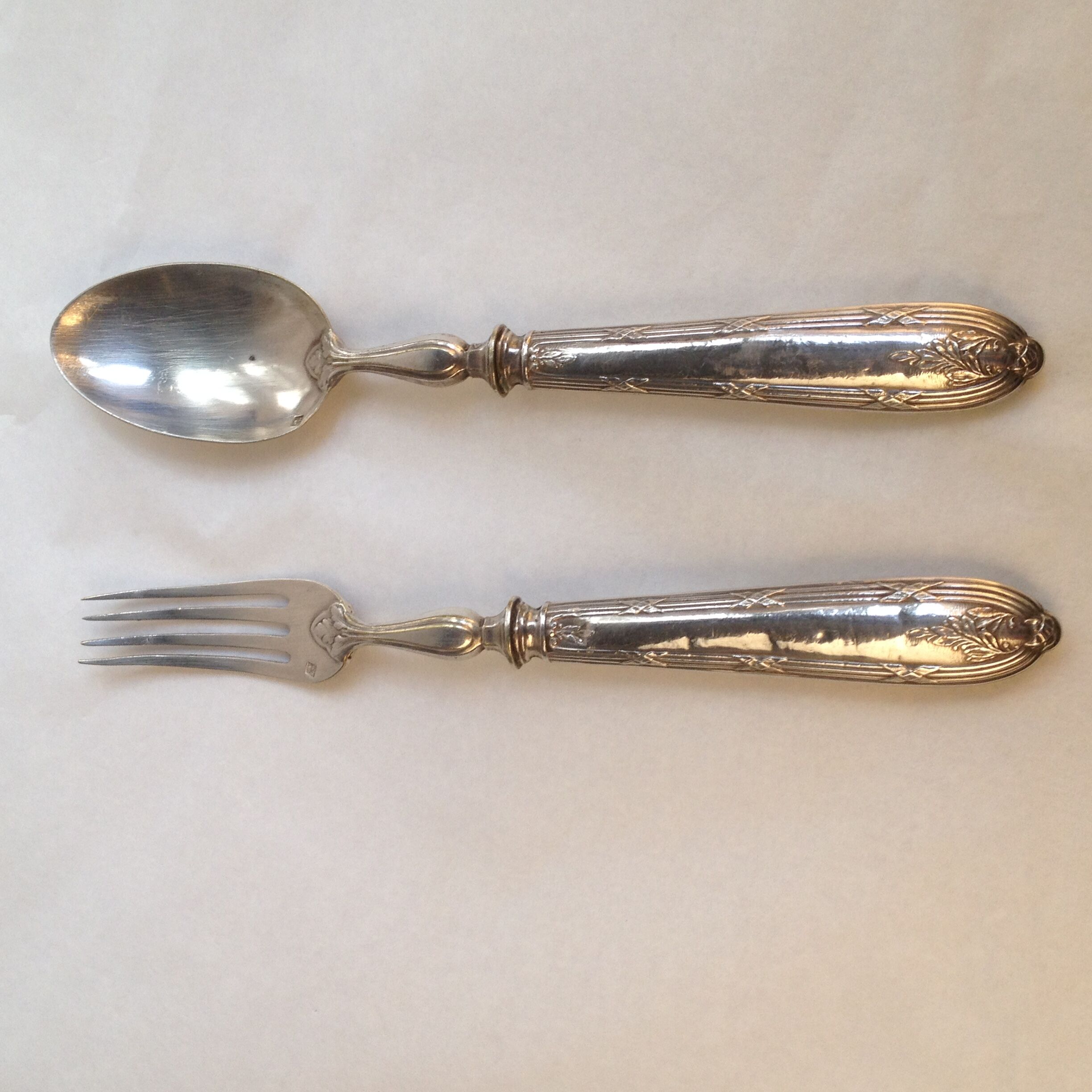 2 serving cutlery in cored silver and silver metal