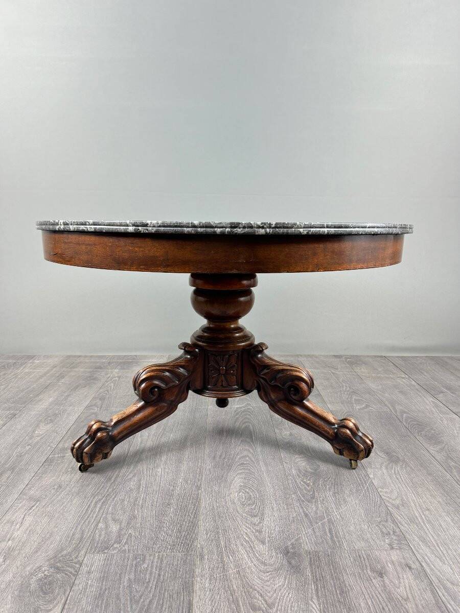 Carved wooden pedestal table with a marble top, Napoleon III period
