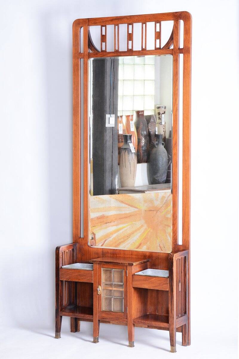 Art Deco Dressing Mirror in Palisander attributed to J.F.M. Hoffmann, Czech, 1910s