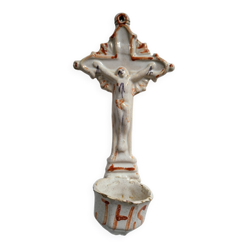 Old Faience Baptismal Font Cross Jesus Christ JHS