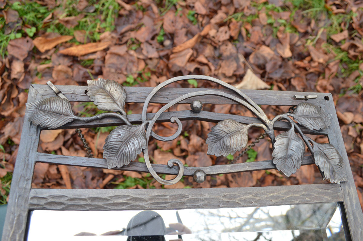 Mirror art deco 1930 in iron in beveled glass 125c32cm