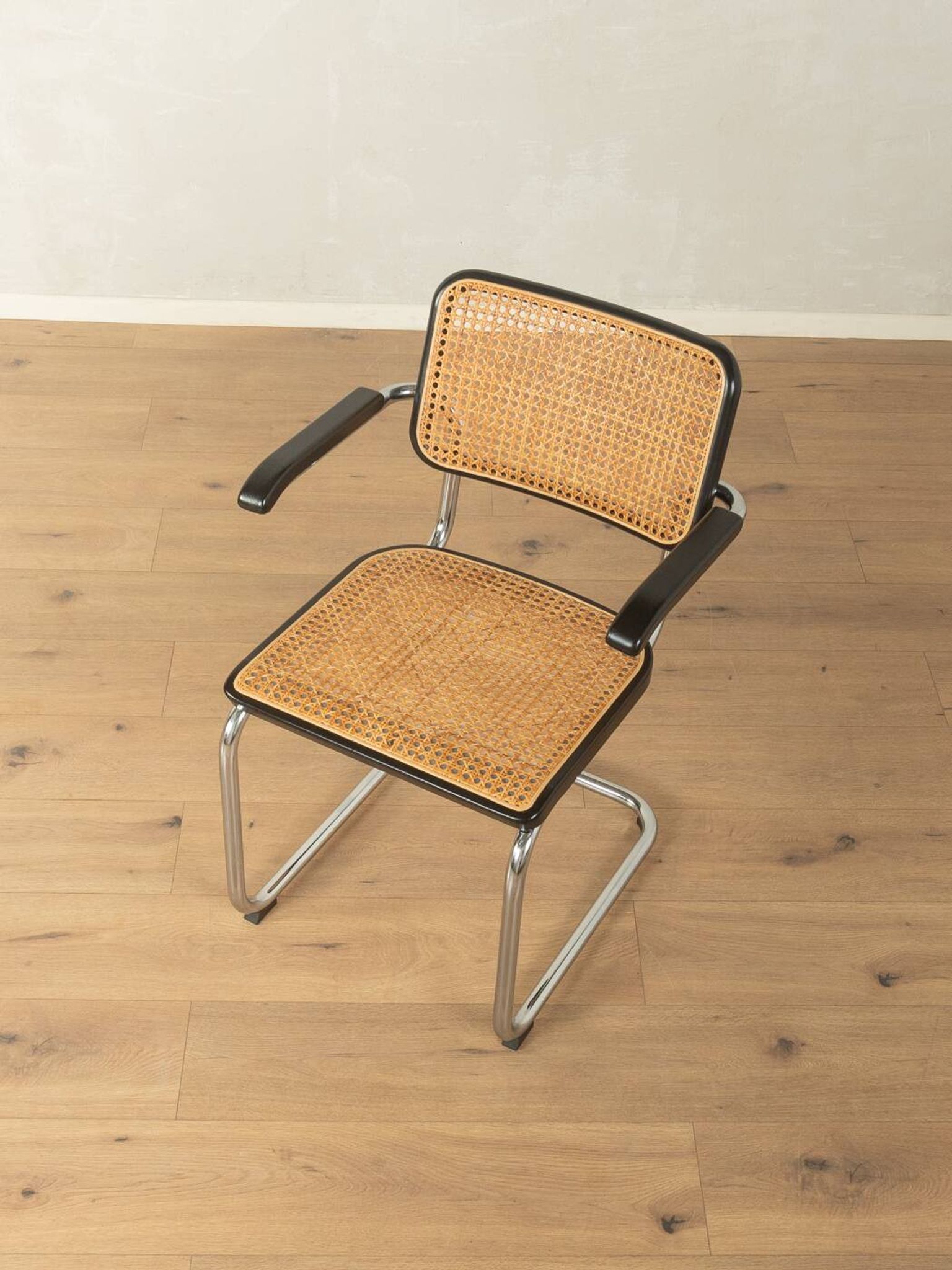 Thonet | Marcel Breuer cantilever chair, Bauhaus era, chrome and Vienna cane, black wood frame
