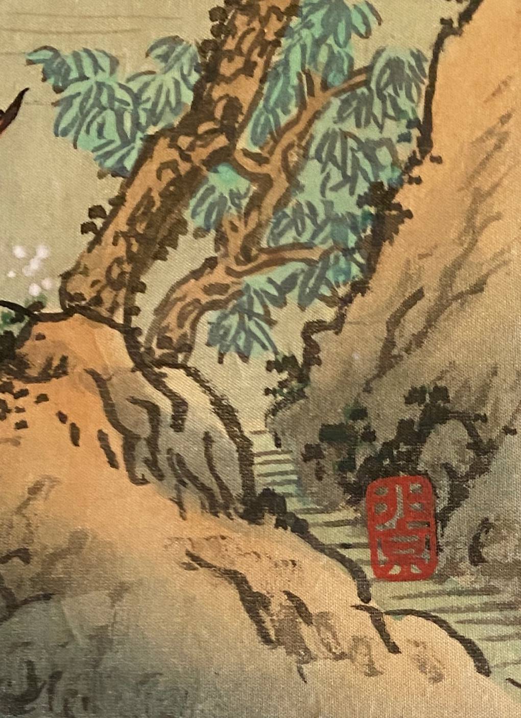 Pendant of ancient Chinese ink paintings "Landscapes and temple" signed