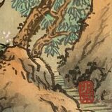 Pendant de tableaux anciens à l'encre de hine "paysages et et temple" signés
