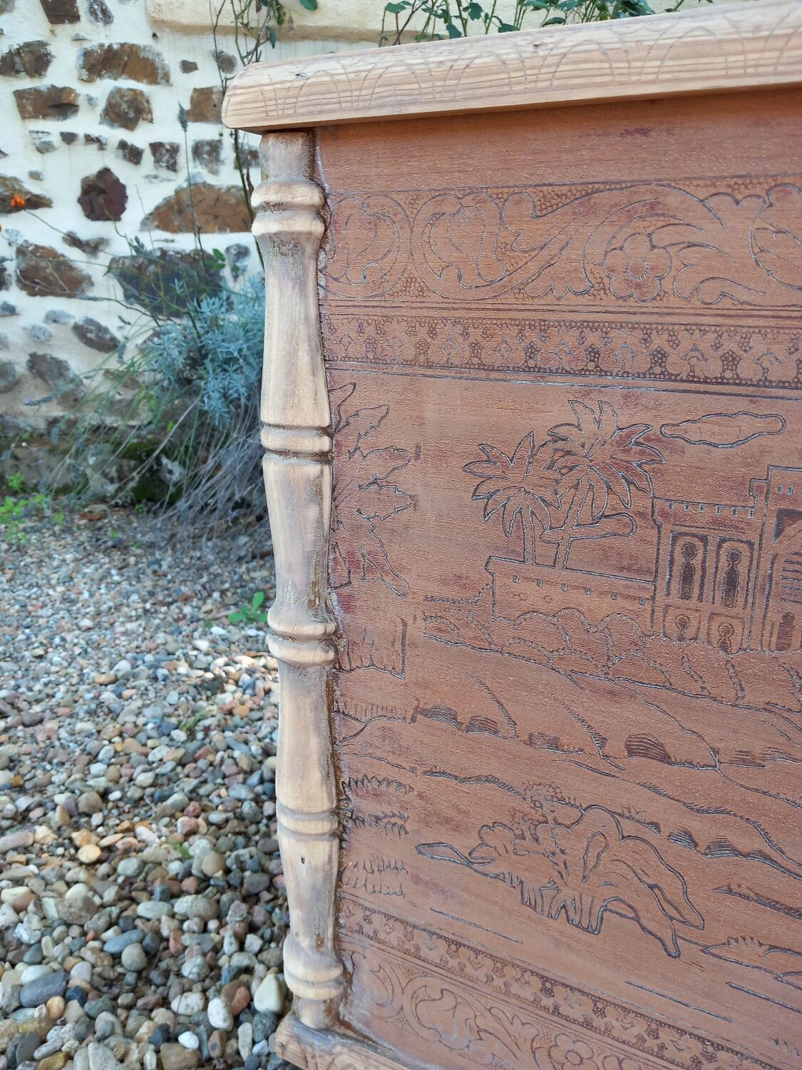 Antique carved wooden chest