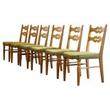 Vintage 1960s brutalist Danish modern oak dining chairs in the style of Henning Kjærnulf