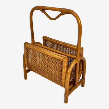 Rattan and Bamboo Magazine Rack, 1970s