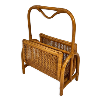 Rattan and Bamboo Magazine Rack, 1970s