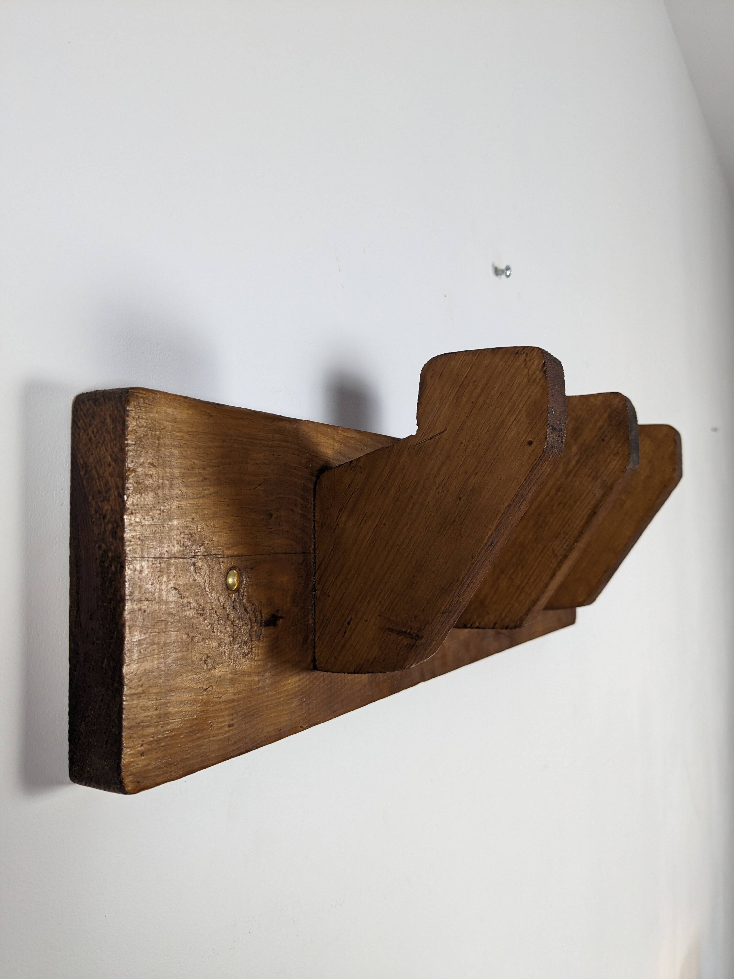Patère triple vintage esprit art déco en bois massif