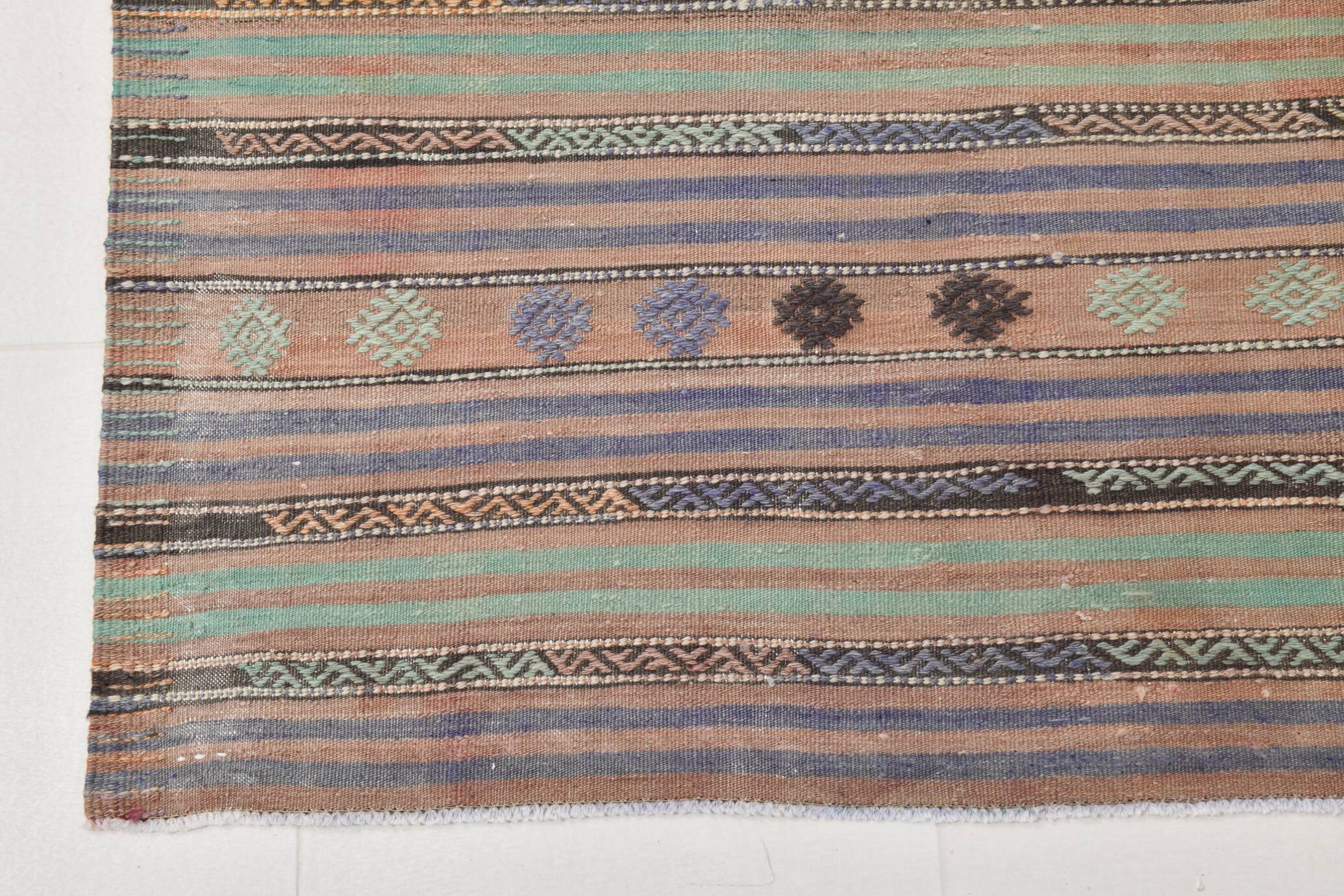Grand Kilim Vintage Rayé Multicolore, Motifs Tribaux Anatoliens, 168x303 Cm