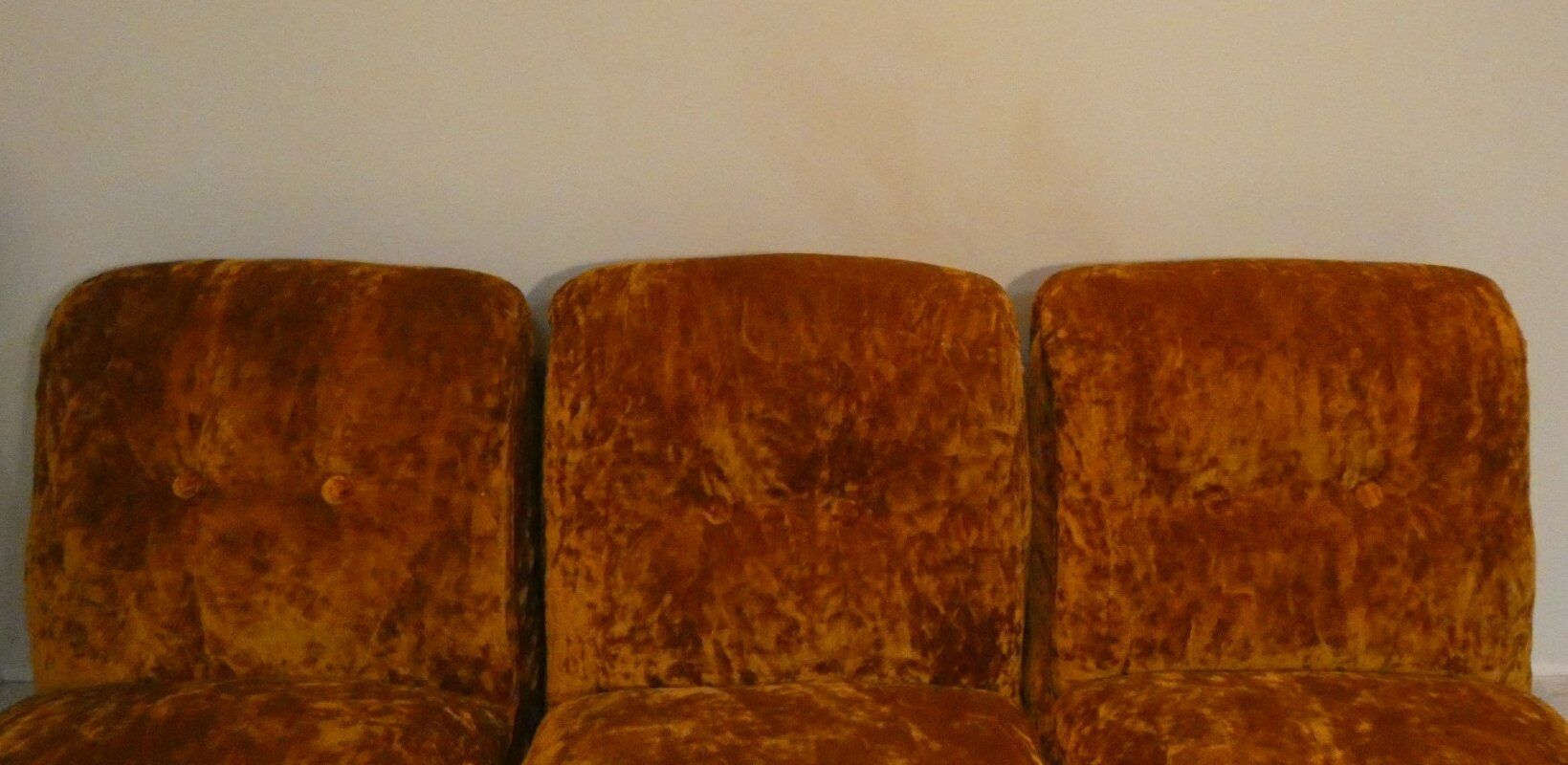 Modular three-seater sofa in steel and velvet, Adriano Piazzesi, 1970