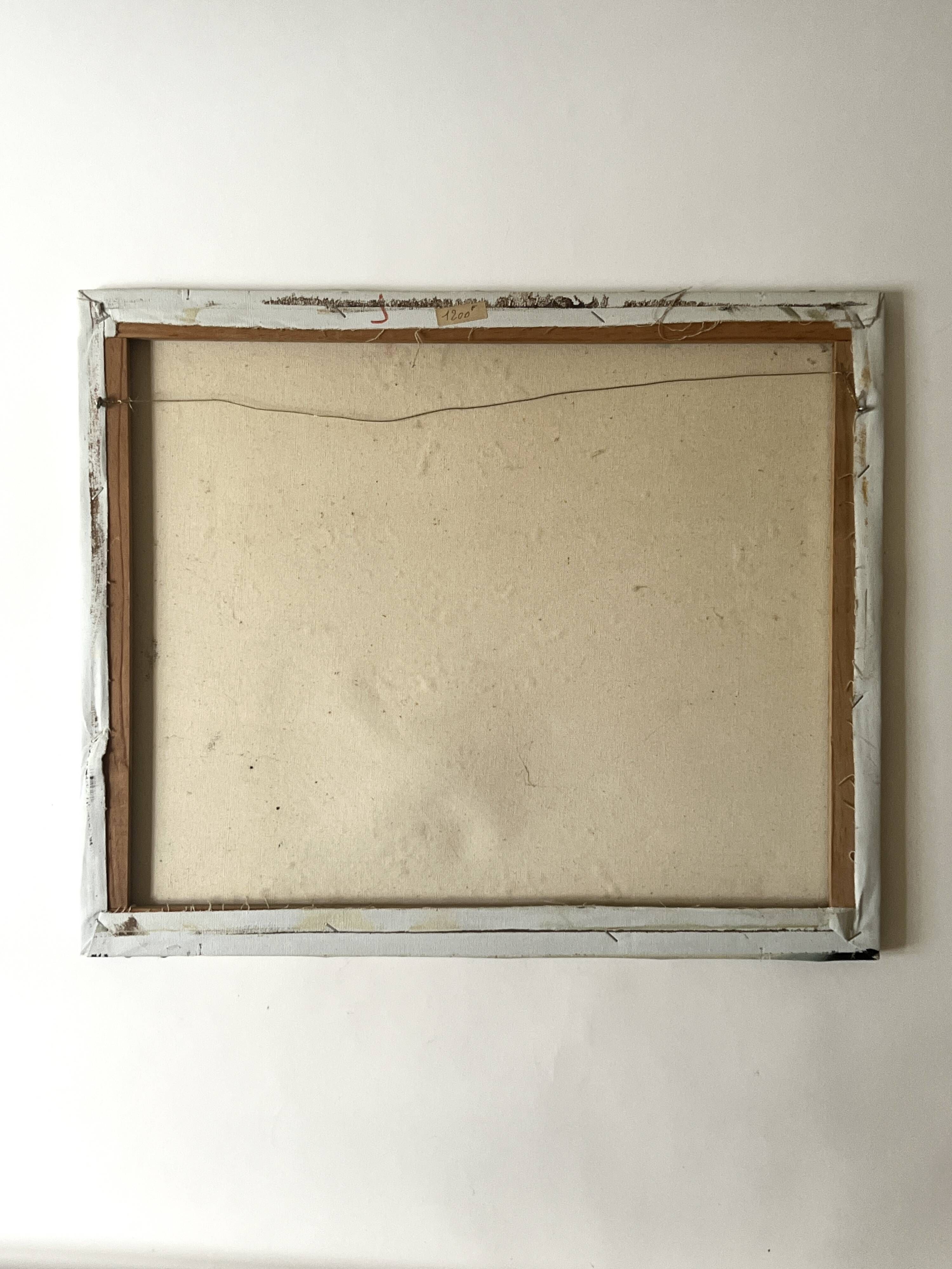 Large abstract modernist painting & original oil signed on canvas