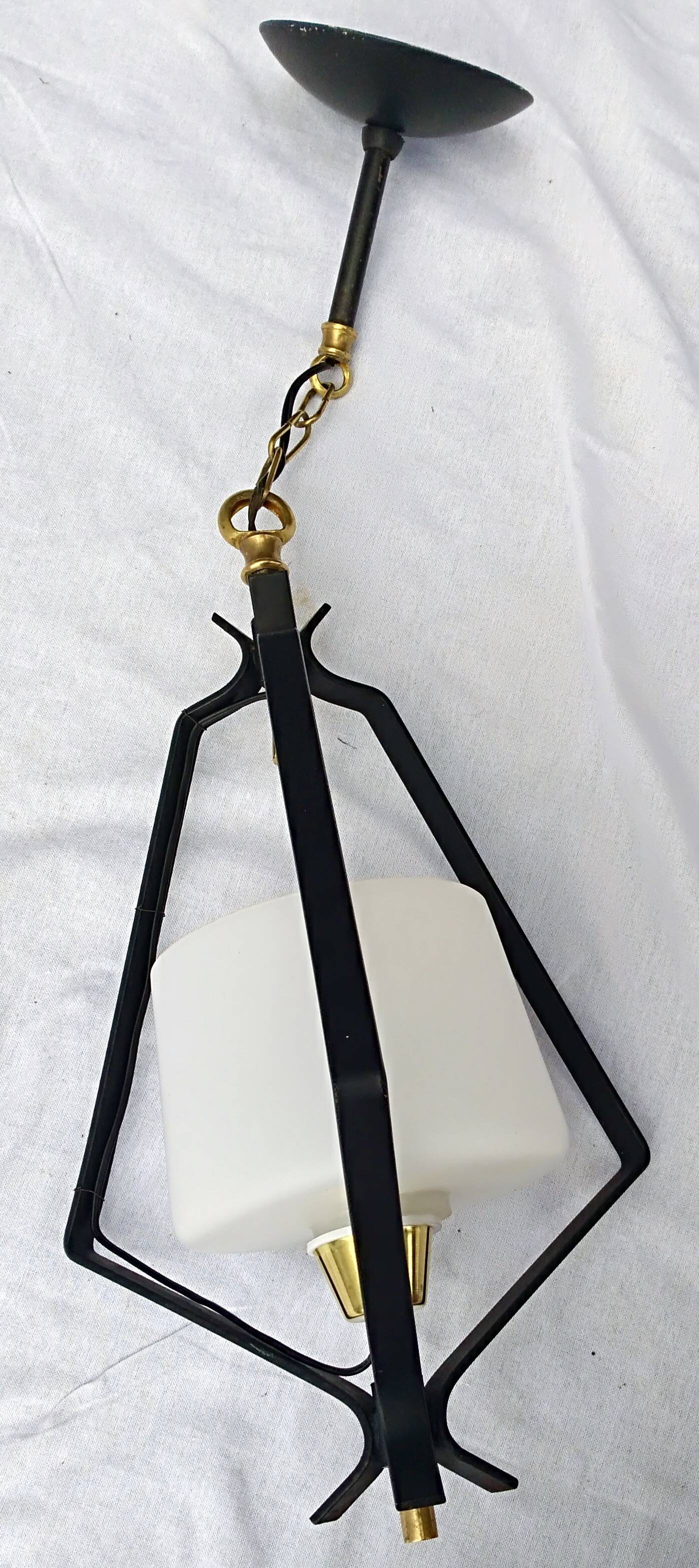 Small 60s metal and opaline light fixture