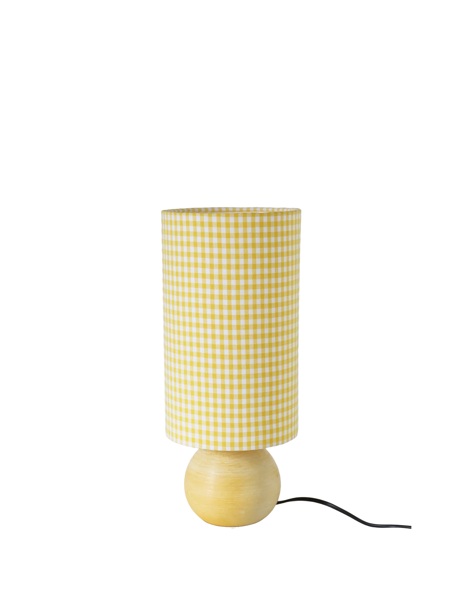 Vintage table lamp – Turned wood and yellow Vichy