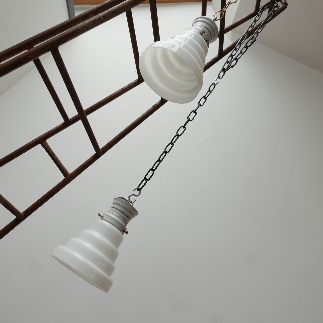 Antique stepped opaline glass pendant light
