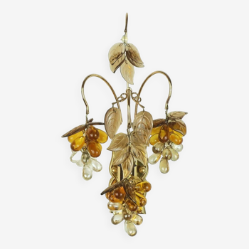 palwa mid century SCONCE 1970s crystal glass and gilt brass grapes and leaves