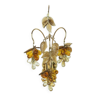 palwa mid century SCONCE 1970s crystal glass and gilt brass grapes and leaves