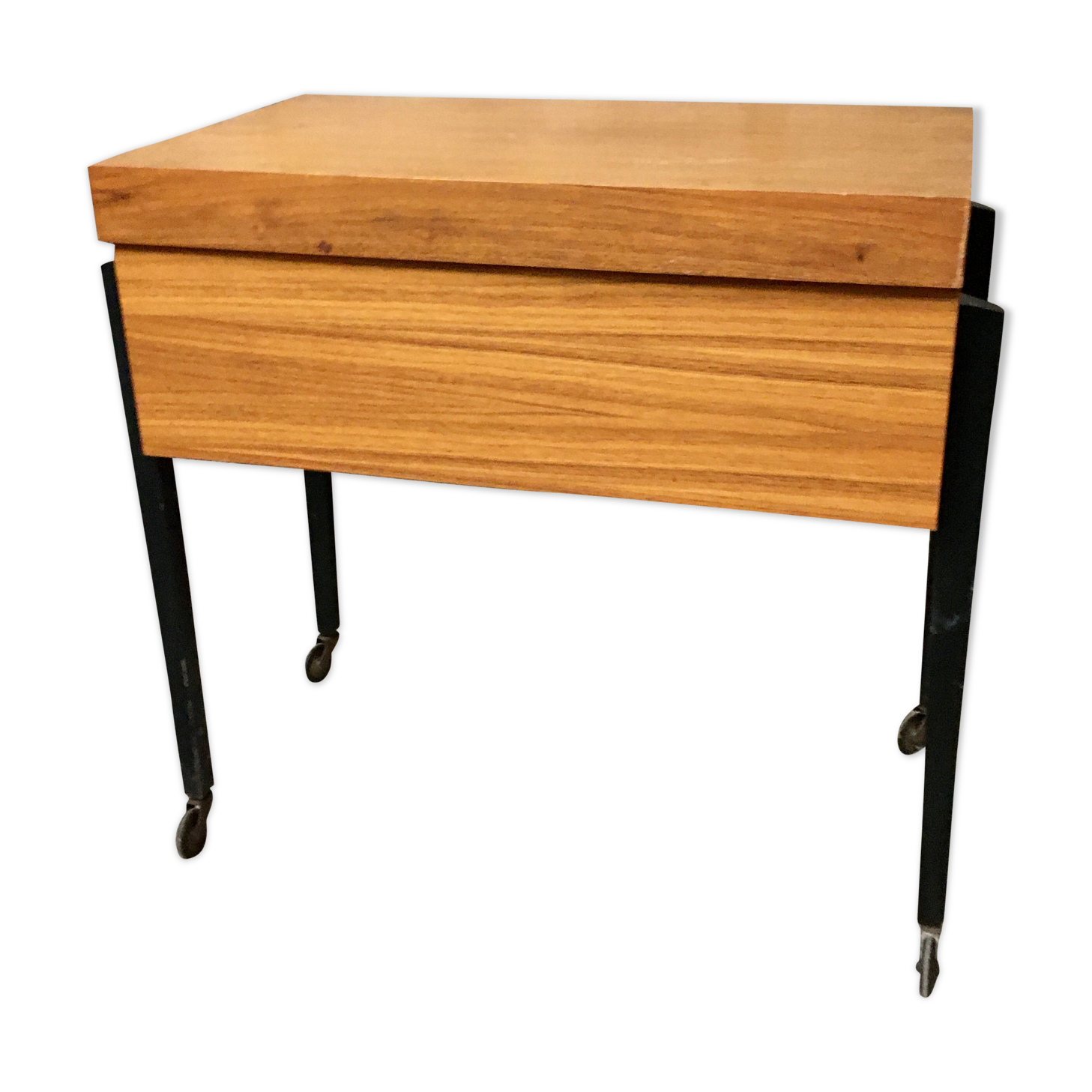 Worker wood teak and brass and metal feet 1950 1960