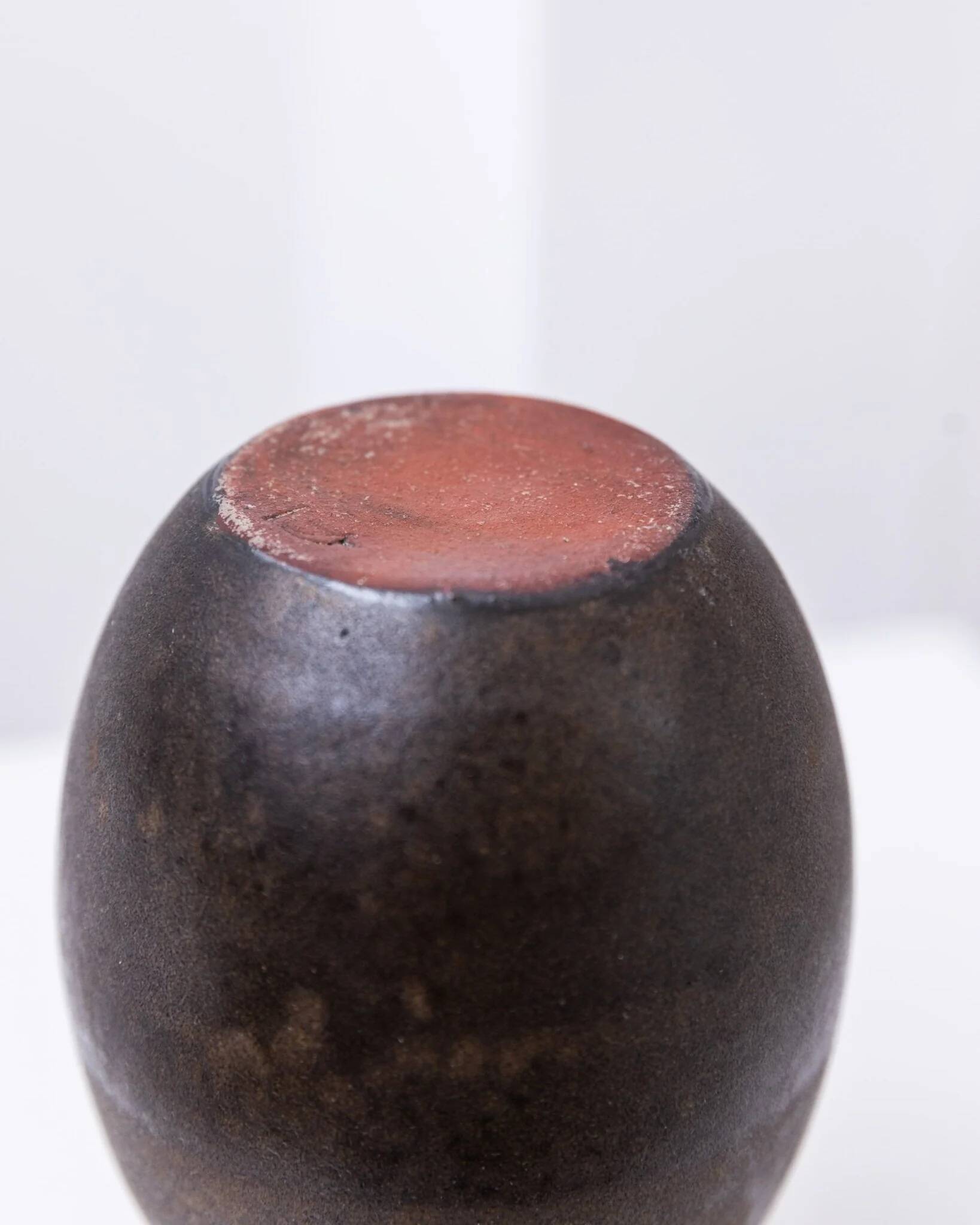 Dark brown ceramic Studio Keramik vase by Elisabeth Dunker, organic mid-century 1960s