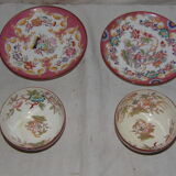2 cups and under cups xix th, porcelain of sarreguemines, decoration " minton " stamp serial number