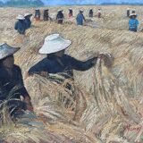 Tableau HSP "Harvest Landscape of Vietnam" signed ManoJ 1984