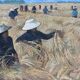 Tableau HSP "Paysage de moisson du Vietnam" signé ManoJ 1984