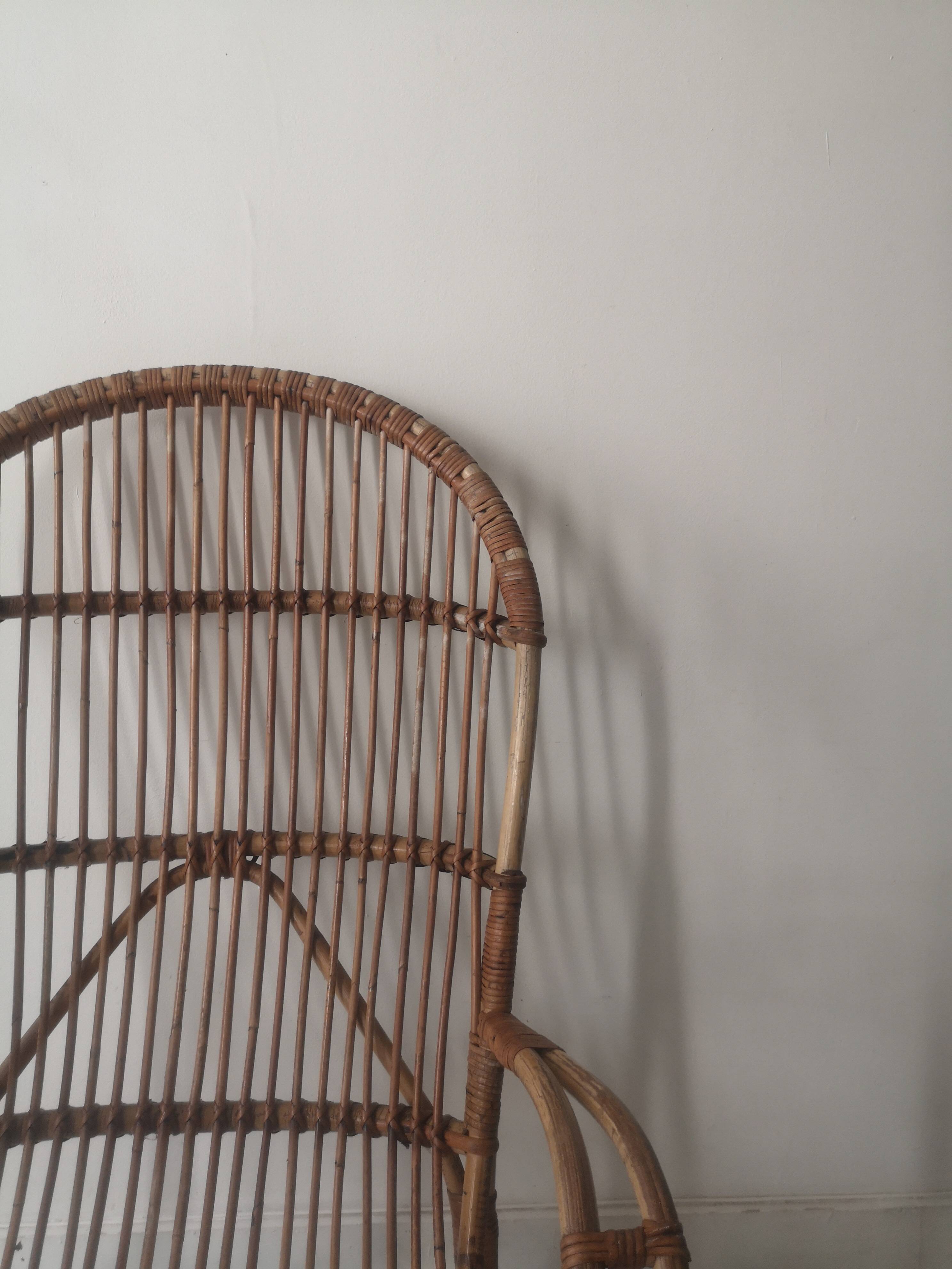 Vintage Dutch rattan armchair with armrest, 1960s