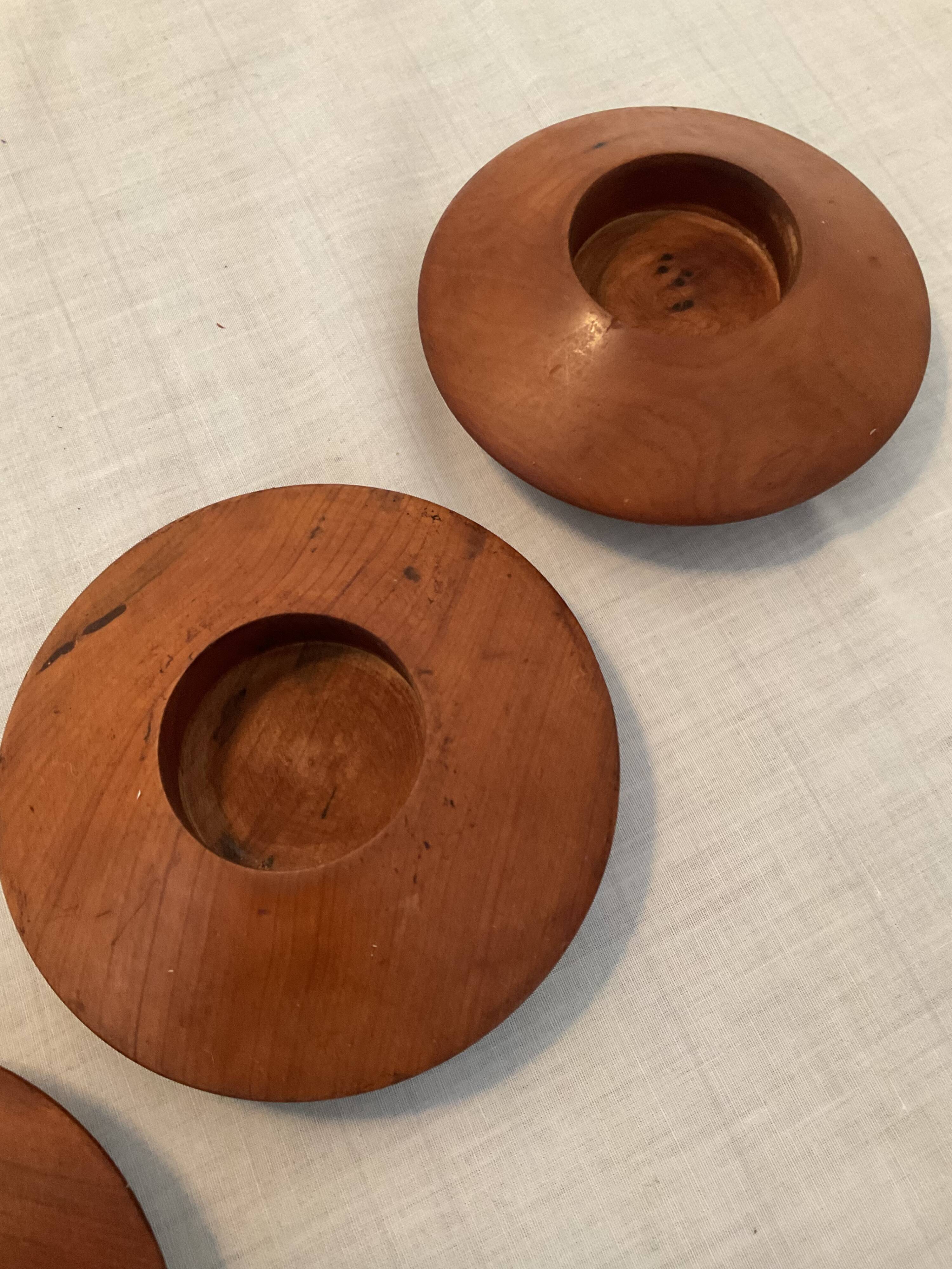 Series of 4 vintage elm magnifying glass candlesticks