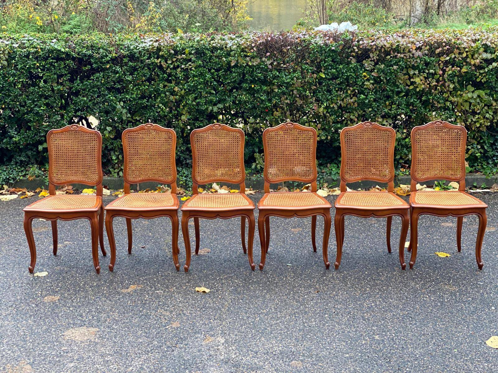 Set of 6 Louis XV style caned chairs in solid wood