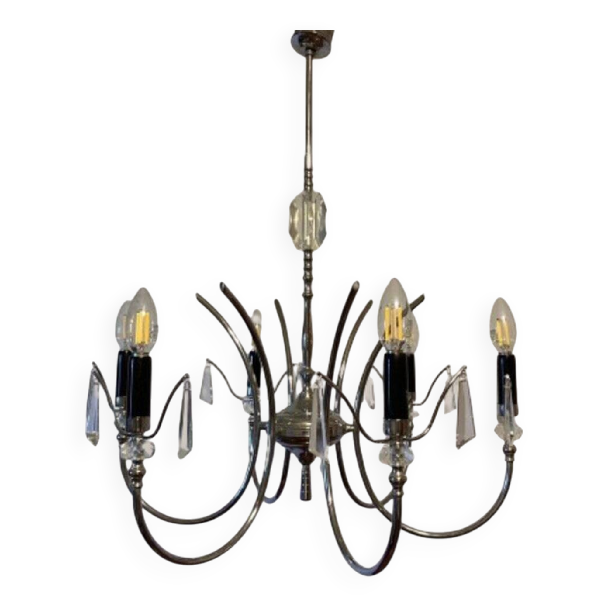 Mid-Century modernist chandelier in chrome and crystal by Gaetano Sciolari, 1970s