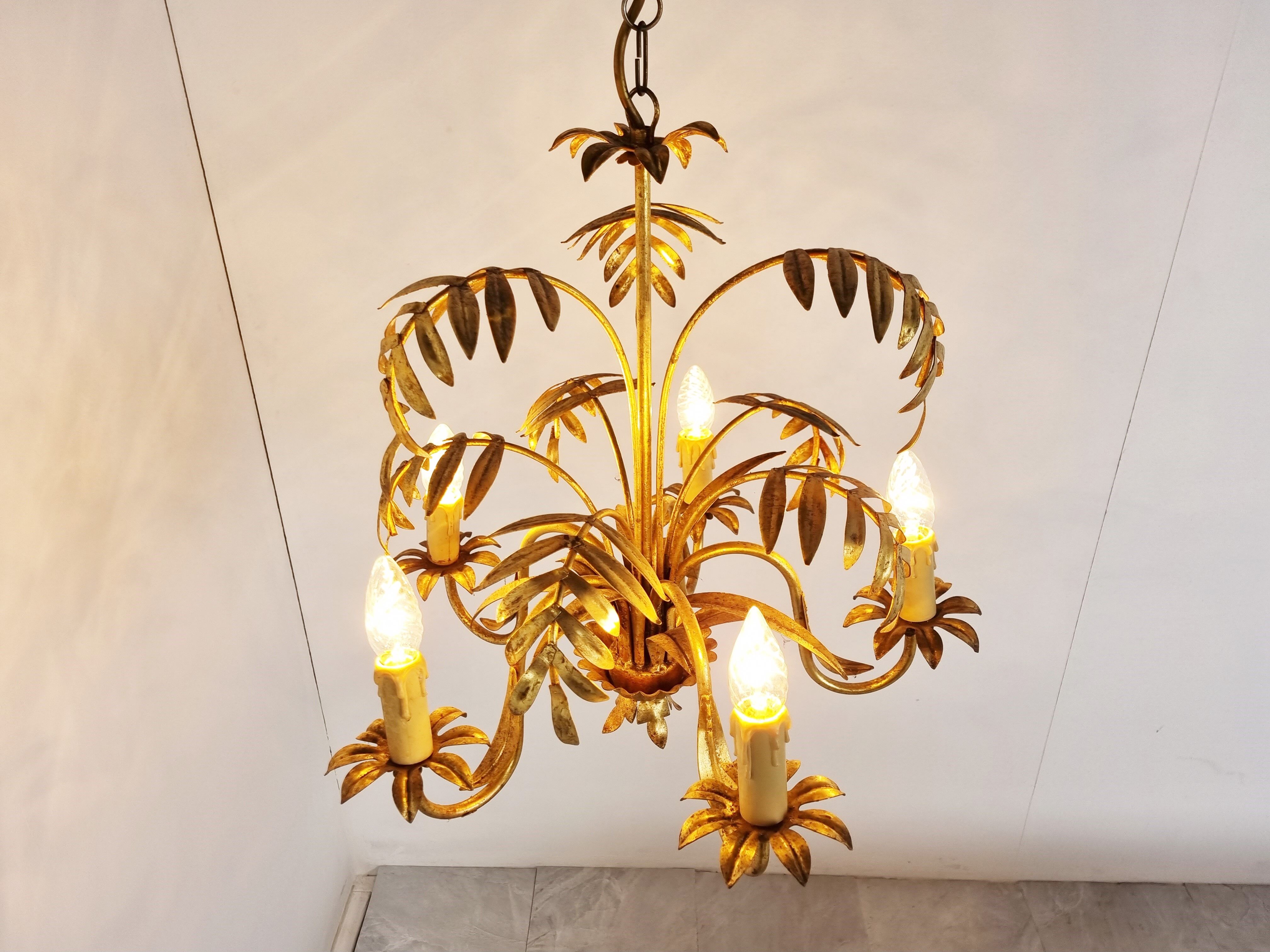 Vintage gilt metal palm chandelier, 1960s