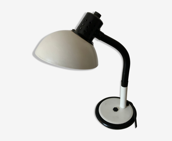 Lampe de bureau vintage aluminor made in france blanche et noir métal et  plastique | Selency