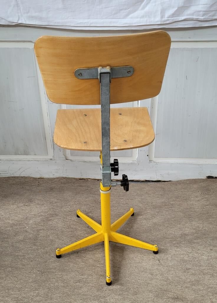 Metal and wood workshop chair, 80s