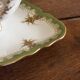 Vintage green Limoges porcelain gravy boat with gilt trim