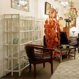 Pair of Lacquered canework shelves, Bamboo and Glass, 1980s - Italy