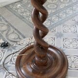 Vintage twisted turned wooden lamp base with shelf.