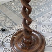 Vintage twisted turned wooden lamp base with shelf.