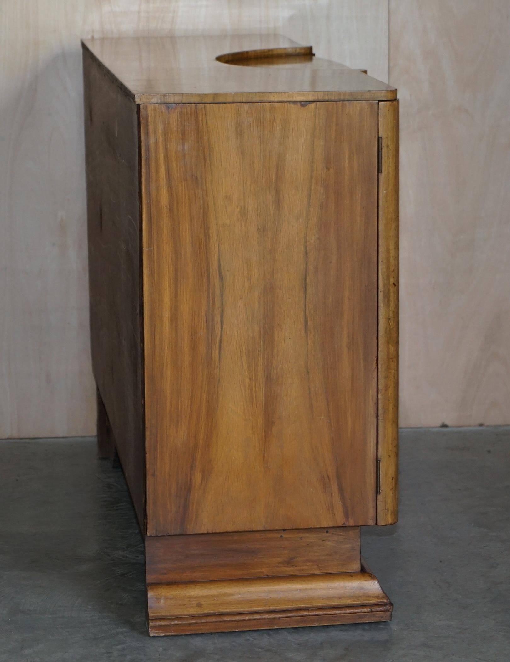 Art Deco walnut burr sideboard with drawers and bar.