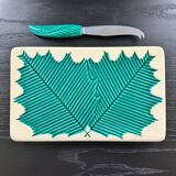 Plat à fromage et couteau décor feuille
