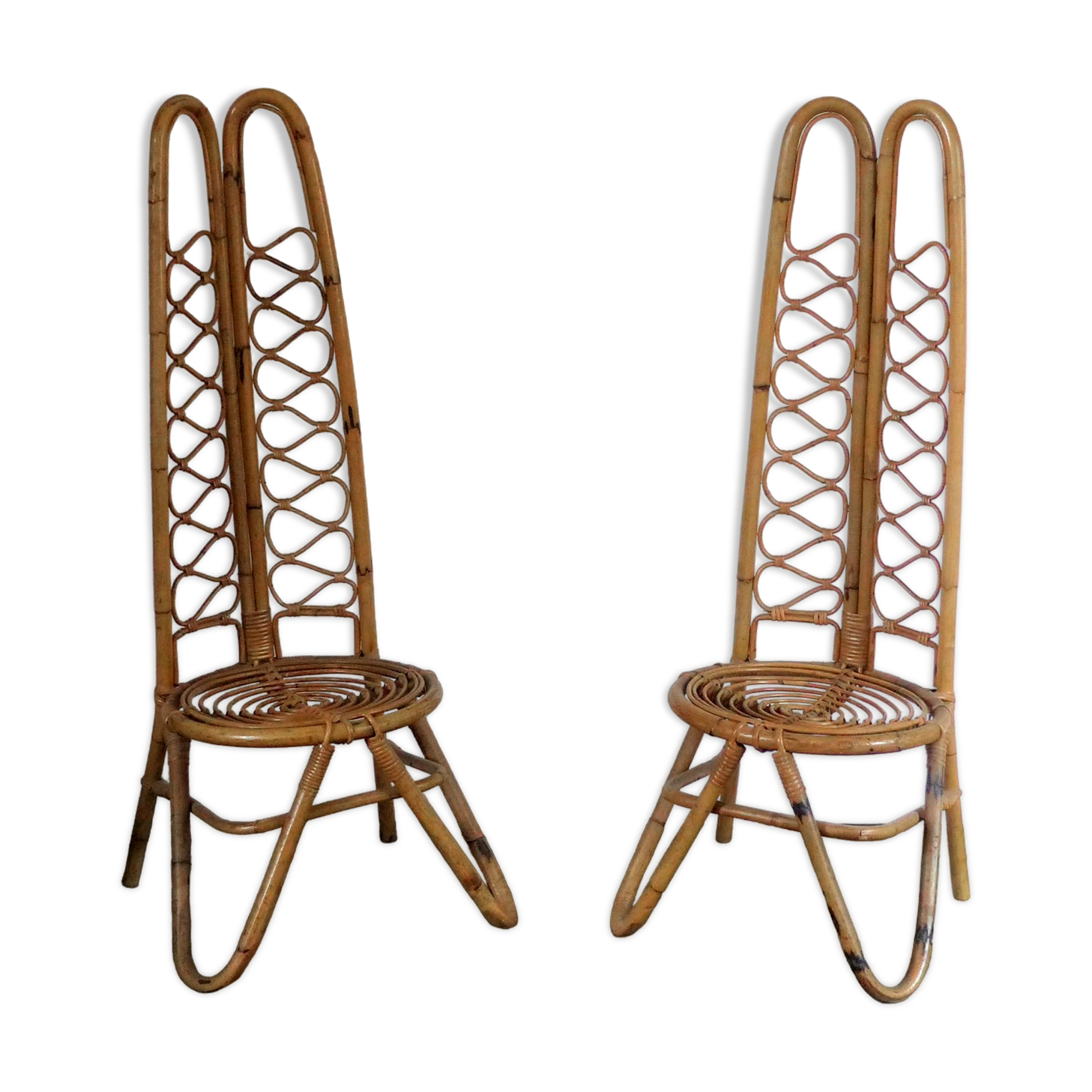 Pair of low bamboo chairs 1960