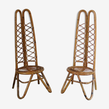 Pair of low bamboo chairs 1960