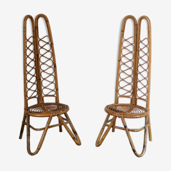 Paire de chaises basses en bambou 1960