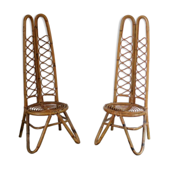 Paire de chaises basses en bambou 1960