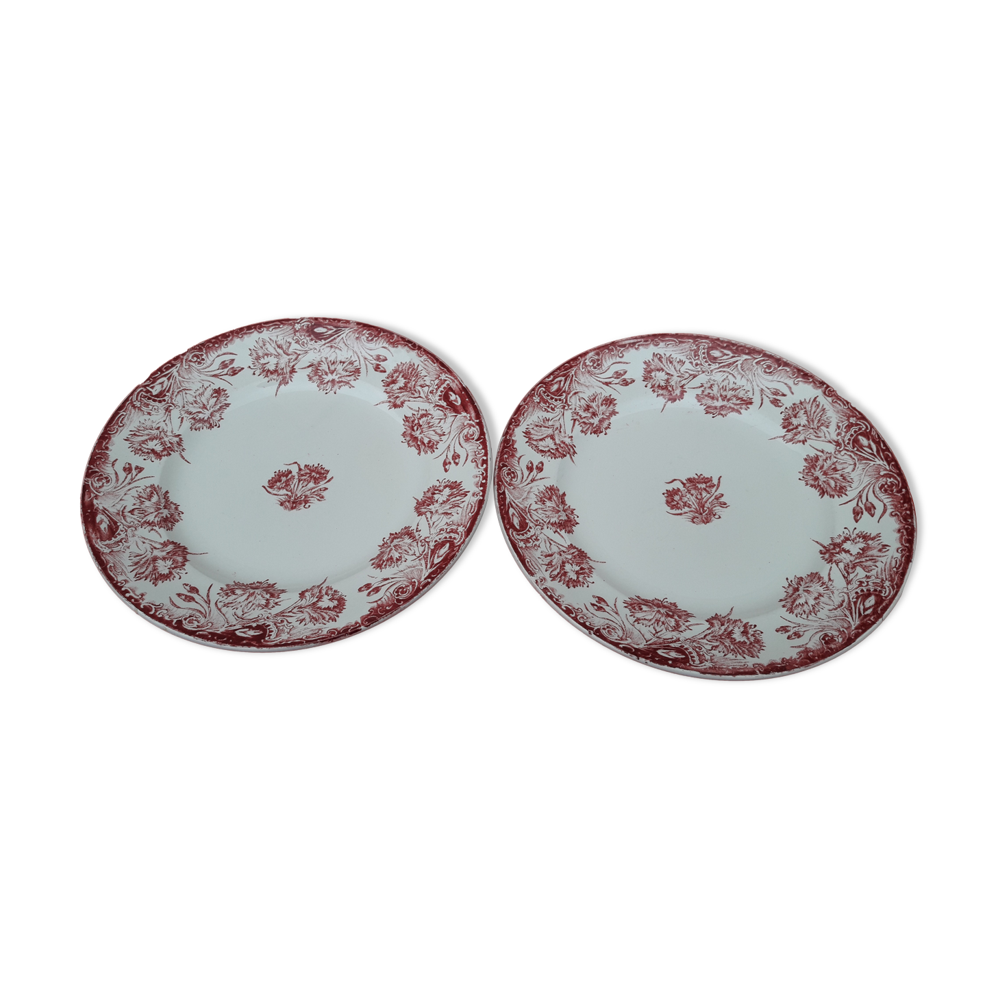 2 earthenware plates sté amandinoise terre de fer model eyelets diam 23 cm