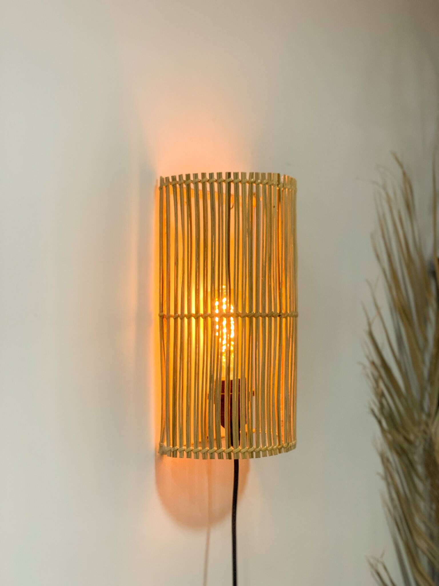 Natural rattan wall light