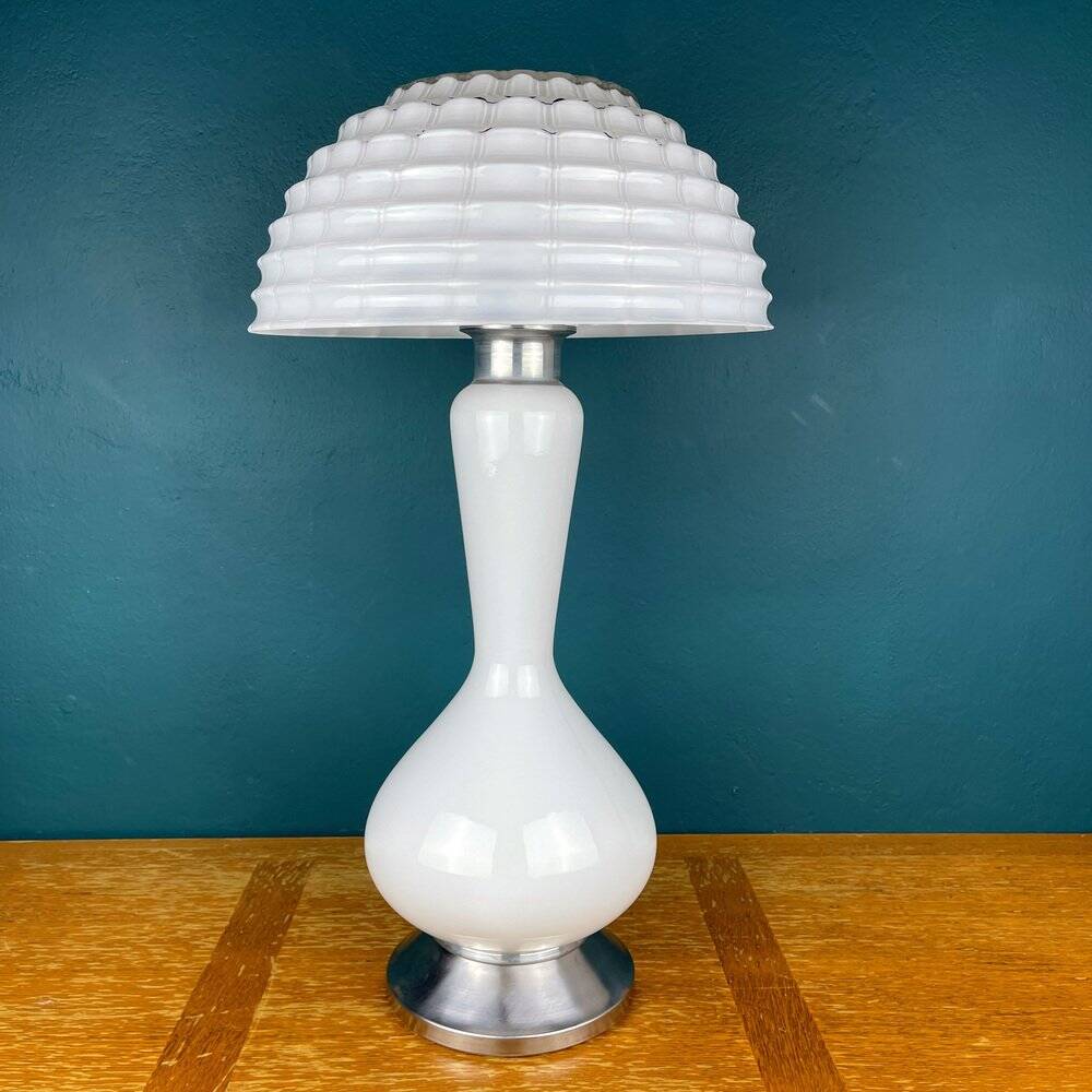Large Mushroom Table Lamp in White Murano Glass, Italy, 1970s