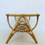 Rattan coffee table and ceramic tiles, France 60s